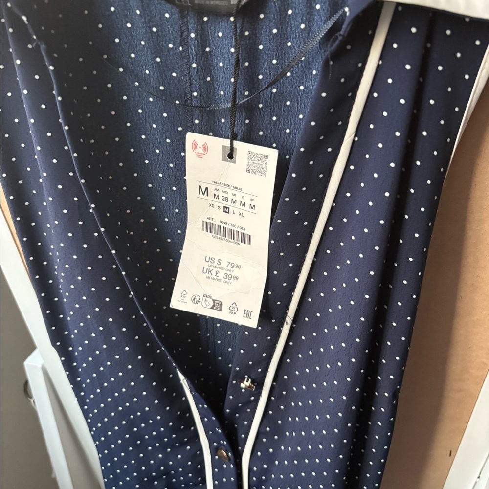 Navy Polka Dot Maxi Dress with Contrast Piping